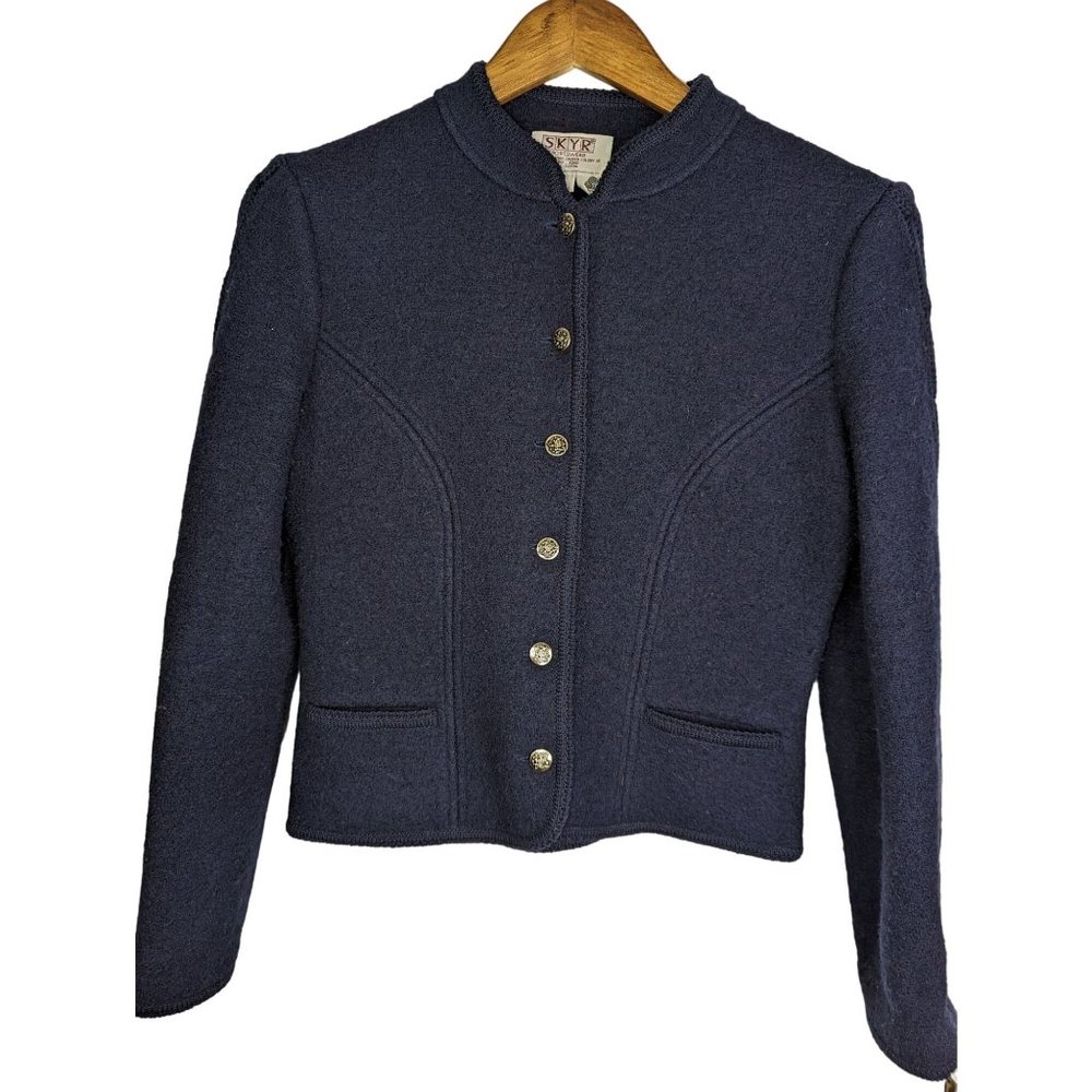 Sky Navy Wool-Blend Button Front Blazer Jacket